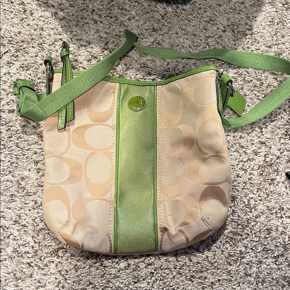 Coach Beige and Lime Crossbody Bag